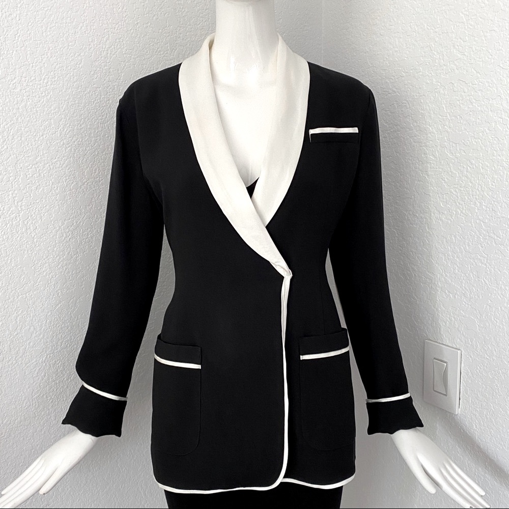 rachel zoe black white shawl collar blazer
